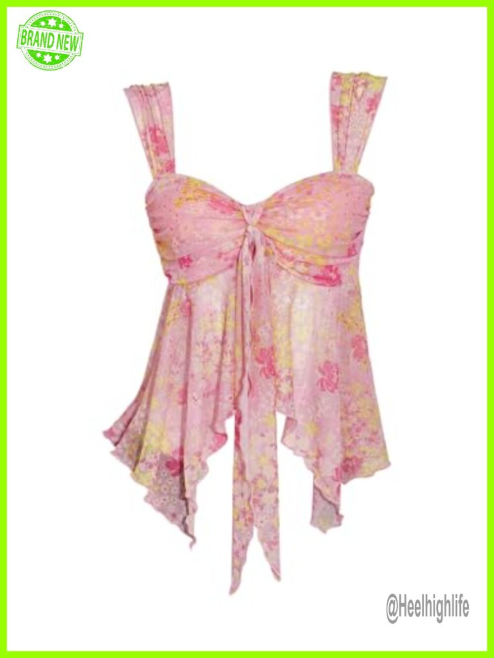SweatyRocks Women's Boho Floral Mesh Asymmetrical Ruffle Going Out Tops